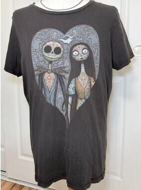 Nightmare Before Christmas Jack Sally Sugar Skull Black Graphic T-Shirt